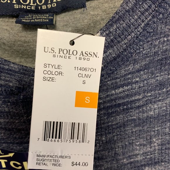 Men's "U.S. Polo Assn." heather blue LS henley - NWT - S - Picture 3 of 4